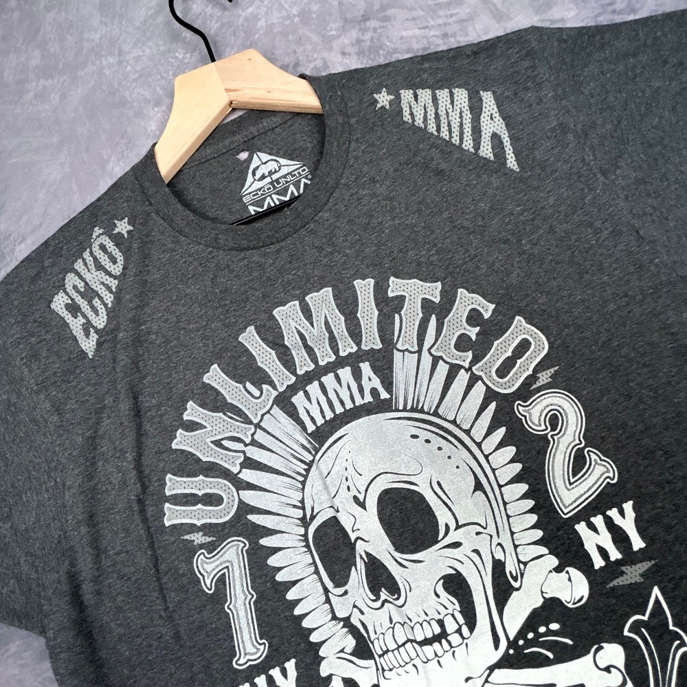 Vintage Ecko Unltd MMA Skull Graphic T Shirt Mens Large Charcoal Grey Y2K Skater - Picture 3 of 7
